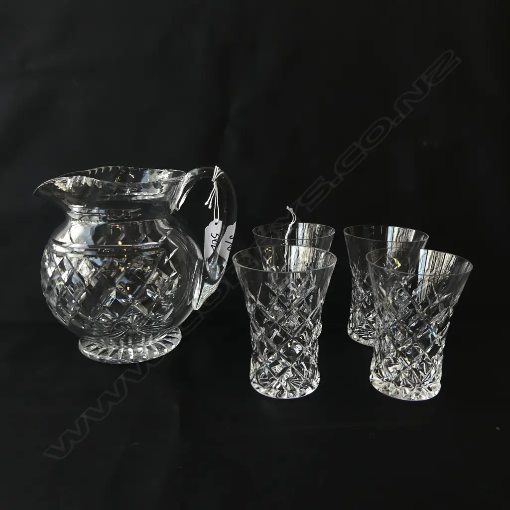 CUT CRYSTAL WATER JUG H160 & 4 GLASSES H100MM Image 1++