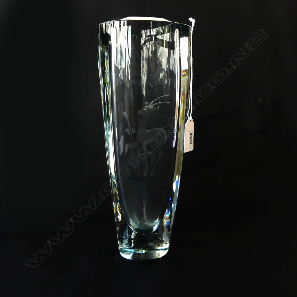 STROMBERG? GLASS VASE w. DEER ETCHING H.255mm Image 1++