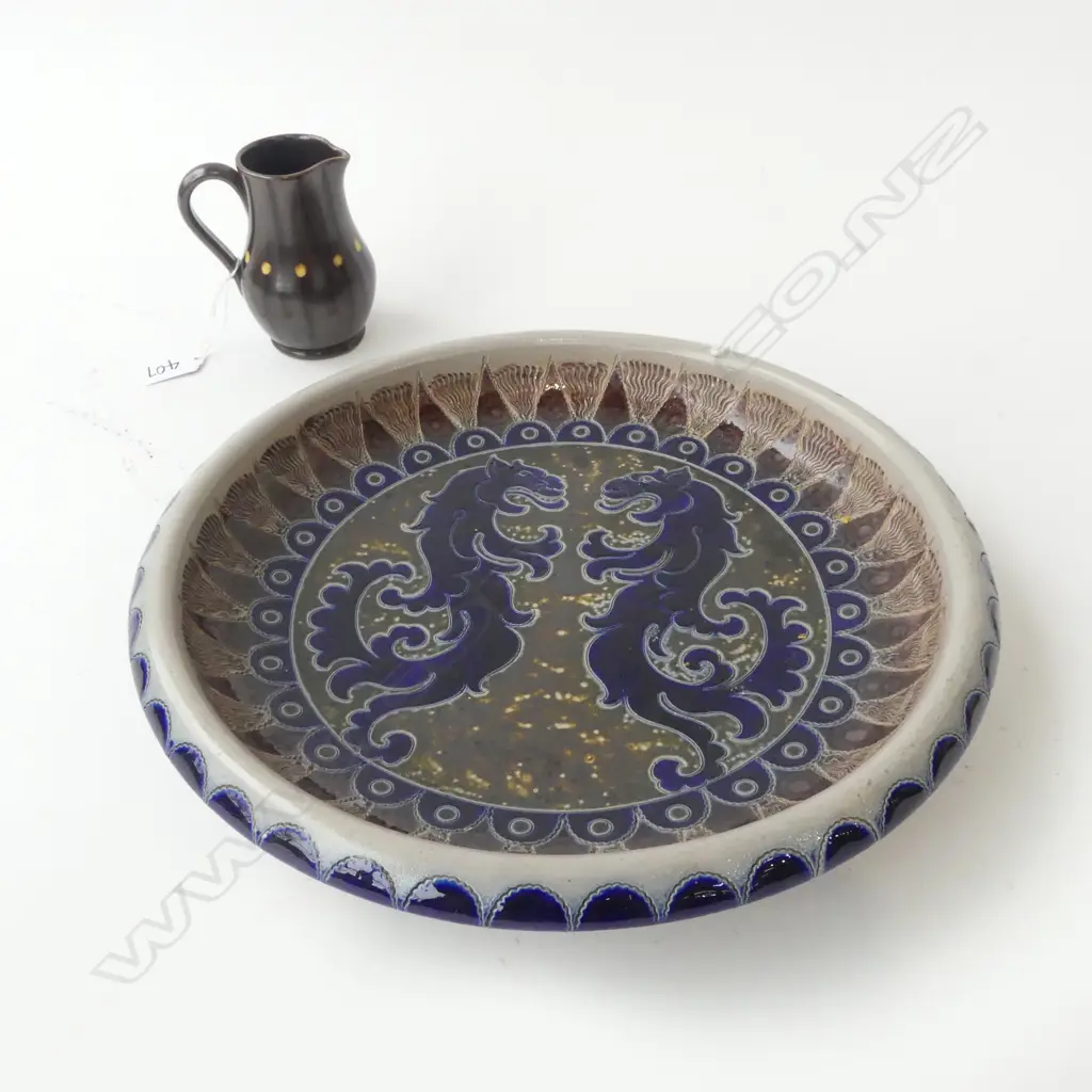2 PC, GERMAN WESTERWALD STONEWARE PLATE (damage under rim) & SM BUCHAN SCOTTISH STONEWARE JUG  Image 1++
