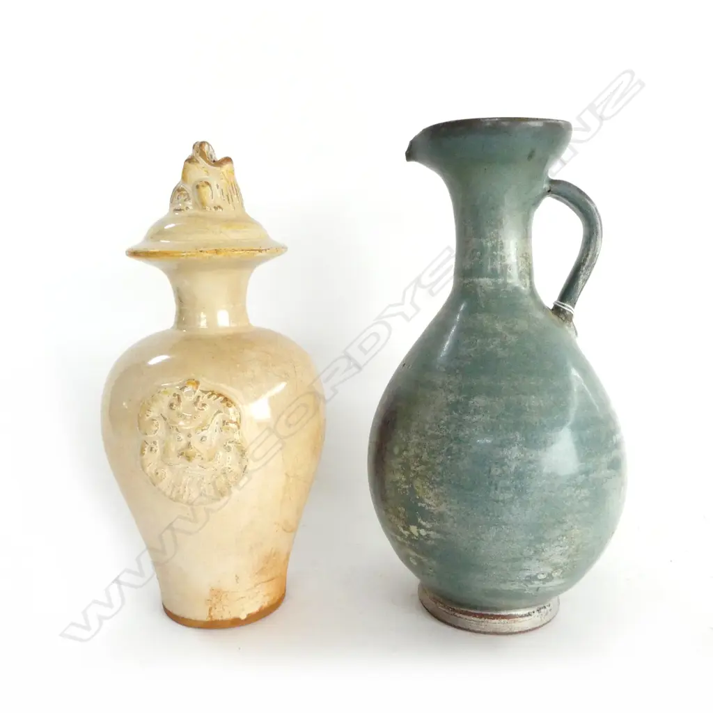 POTTERY JUG H.275mm & LIDDED VASE Image 1++