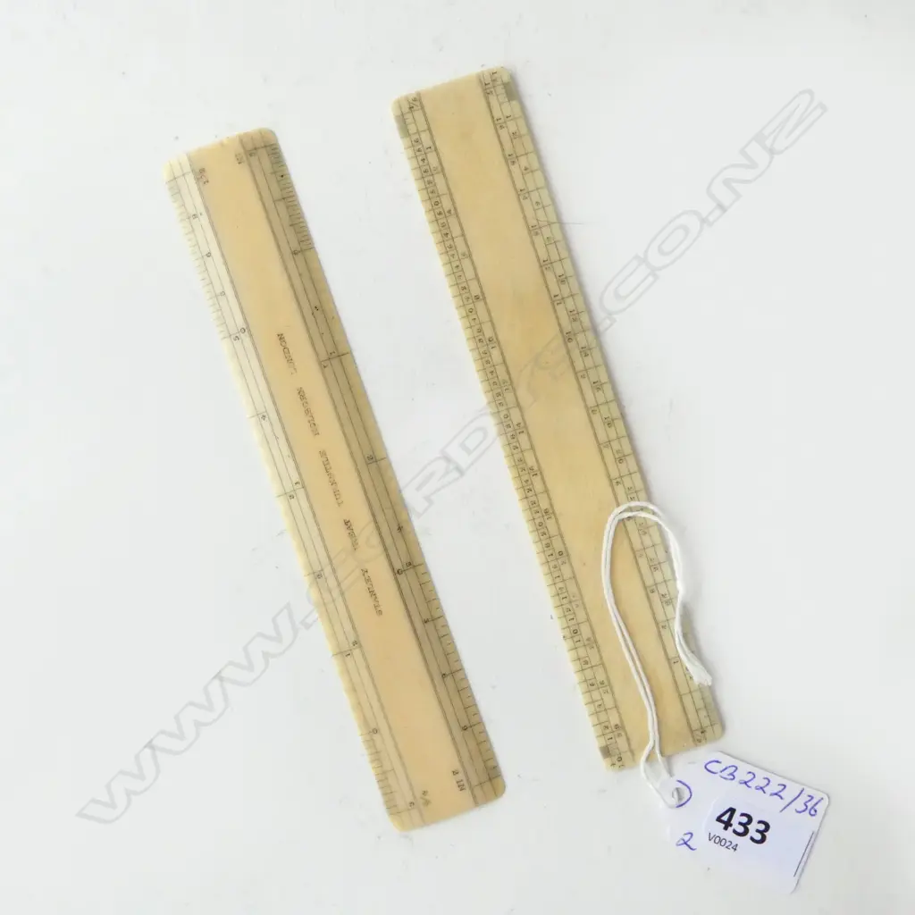 PAIR OF ANTIQUE IVORY DRAUGHTSMAN RULERS ‘STANLEY GREAT TURNSTILE HOLBURN LONDON’, L.160MM Image 1++