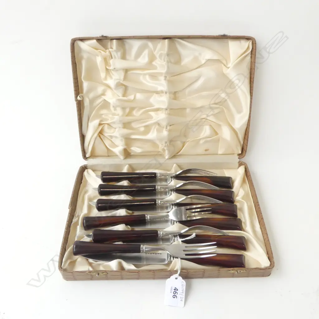 RETRO WARRINGTON STAINLESS STEEL CASED STEAK KNIFE & FORK 6PC SET L270MM Image 1++