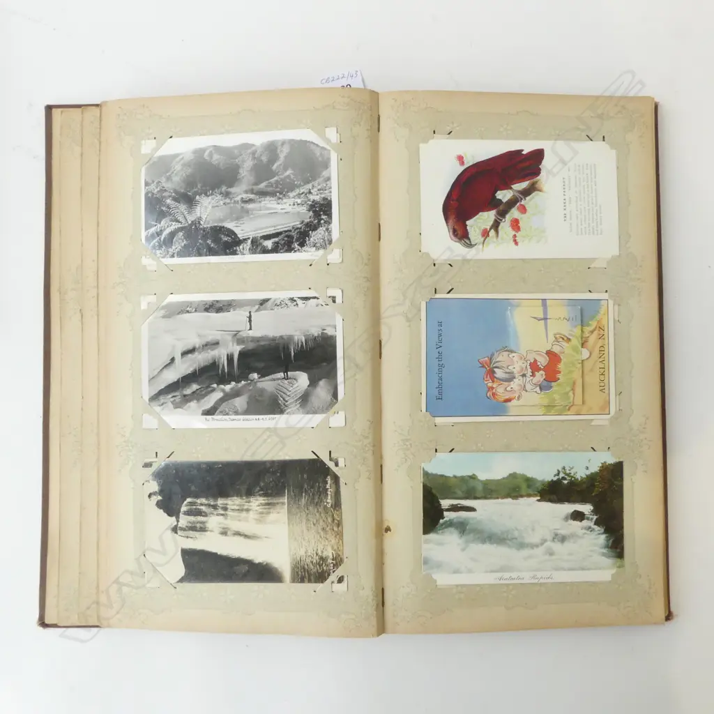 AN ORIGINAL ALBUM OF 175 OLD NZ POSTCARDS – MAORI, NGAURUHOE VOLCANO ERUPTION, AUCK. EXHIBITION, TASMAN GLACIER, PHOTOGR Image 1++