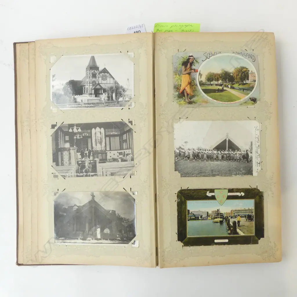 AN ORIGINAL ALBUM OF 175 OLD NZ POSTCARDS – MAORI, NGAURUHOE VOLCANO ERUPTION, AUCK. EXHIBITION, TASMAN GLACIER, PHOTOGR Image 1++