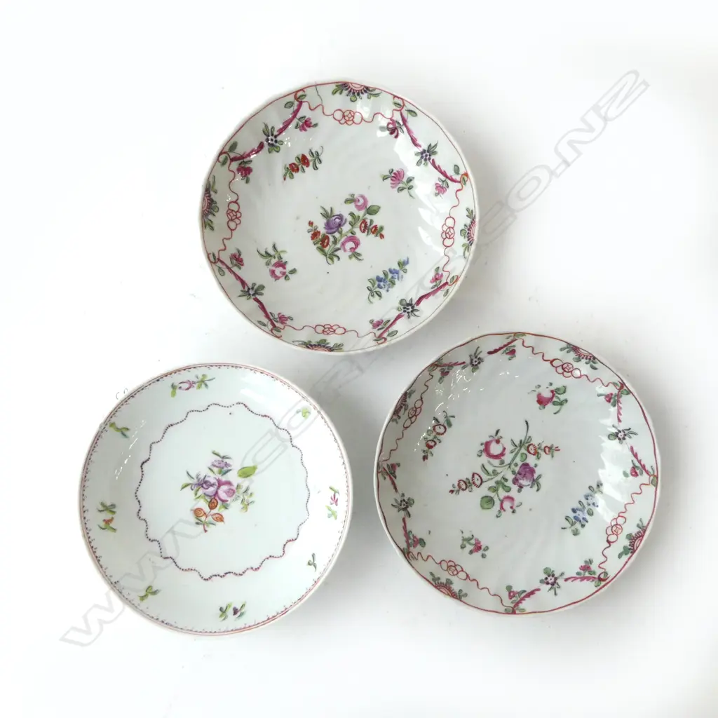 3 18thC SAUCERS, 1 REPAIRED 140mm dia Image 1++