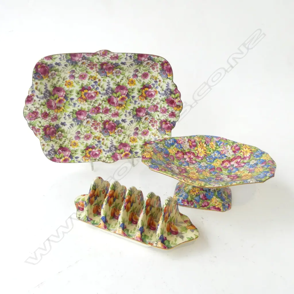 ROYAL WINTON CHINTZ A.O.F EVESHAM TOAST RACK, SUMMERTIME LARGE DISH & JOYCE LYNN COMPORT, L.255MM (DISH) Image 1++