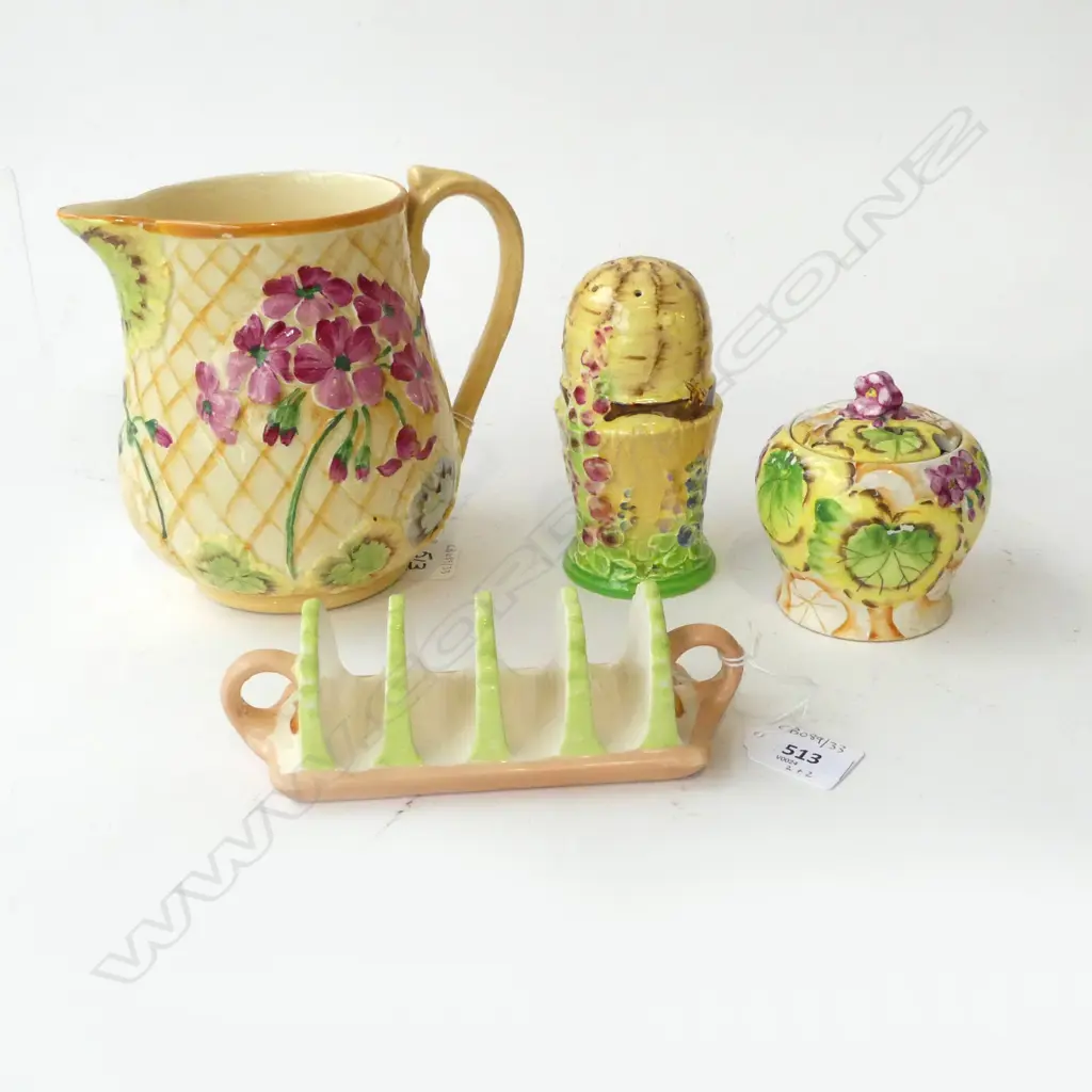R/WINTON COTTAGE JUG H150 & CASTER  UNMARKED TOAST RACK L150 & HONEY POT H90MM Image 1++