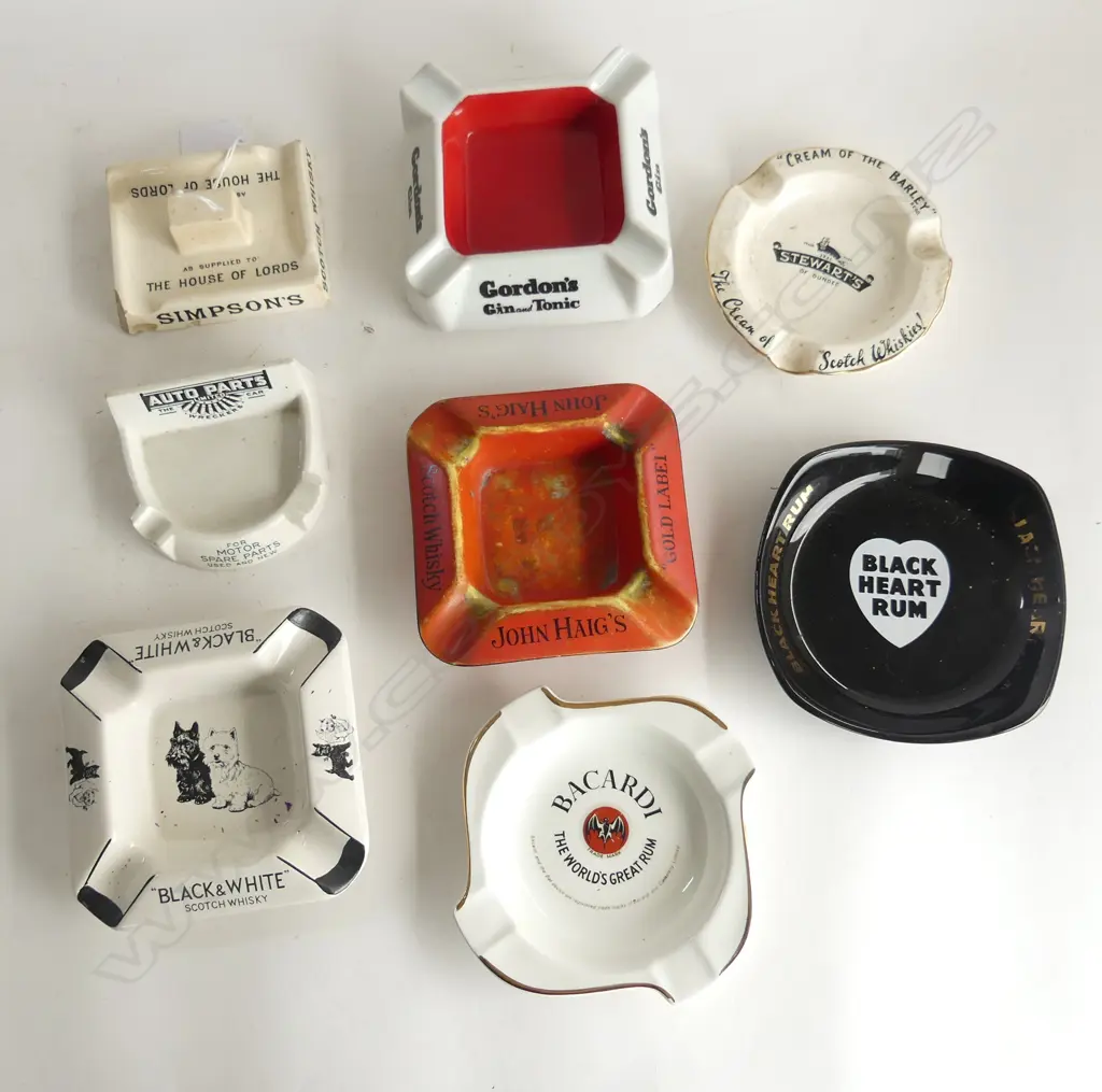8 VINTAGE ASHTRAYS w. ADVERTISTING Image 1++