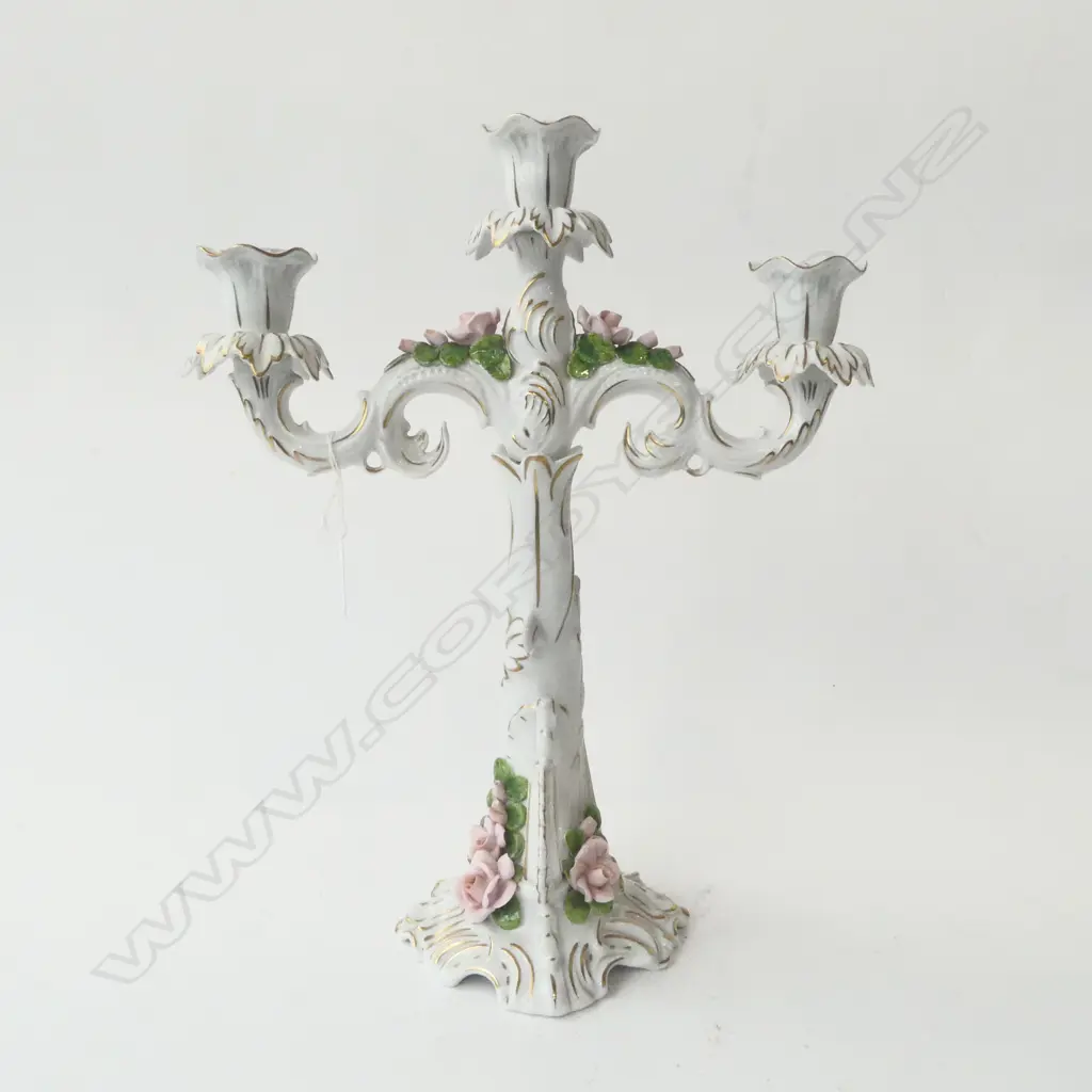 GERMAN PORCLAIN 3 BRANCH FLORAL CANDLABRA H370 W290MM Image 1++
