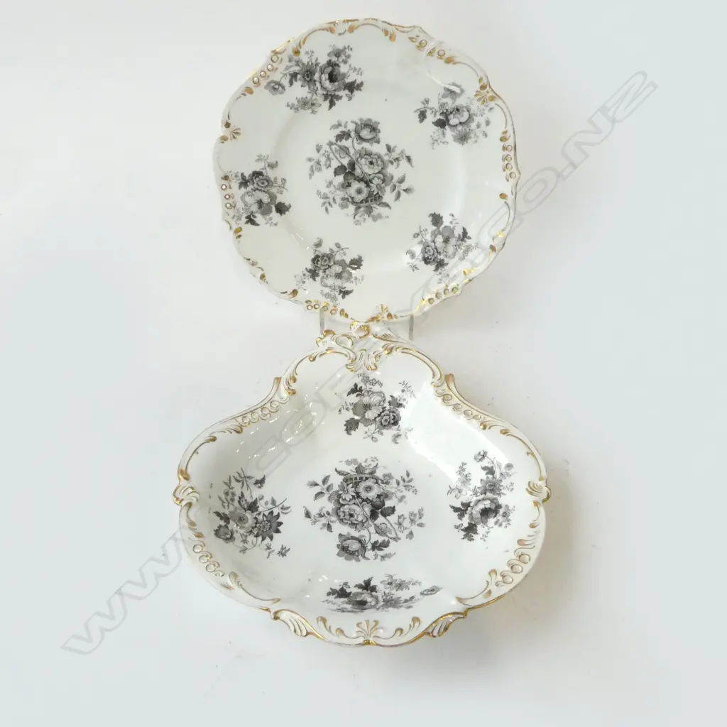 ANTIQUE COALPORT MONOTONE GREY SERVING DISH DIA 250MM & MATCHING PLATE  DIA 220MM Image 1++