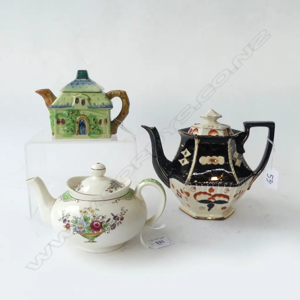3 VINTAGE COTTAGEWARE TEAPOTS H180MM TALLEST Image 1++