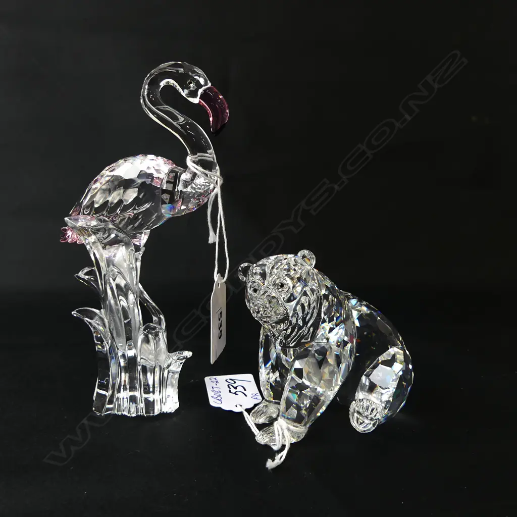 PR SWAROVSKI ORNAMENTS; FLAMINGO w PINK DETAIL H.150mm & POLAR BEAR H.80mm Image 1++