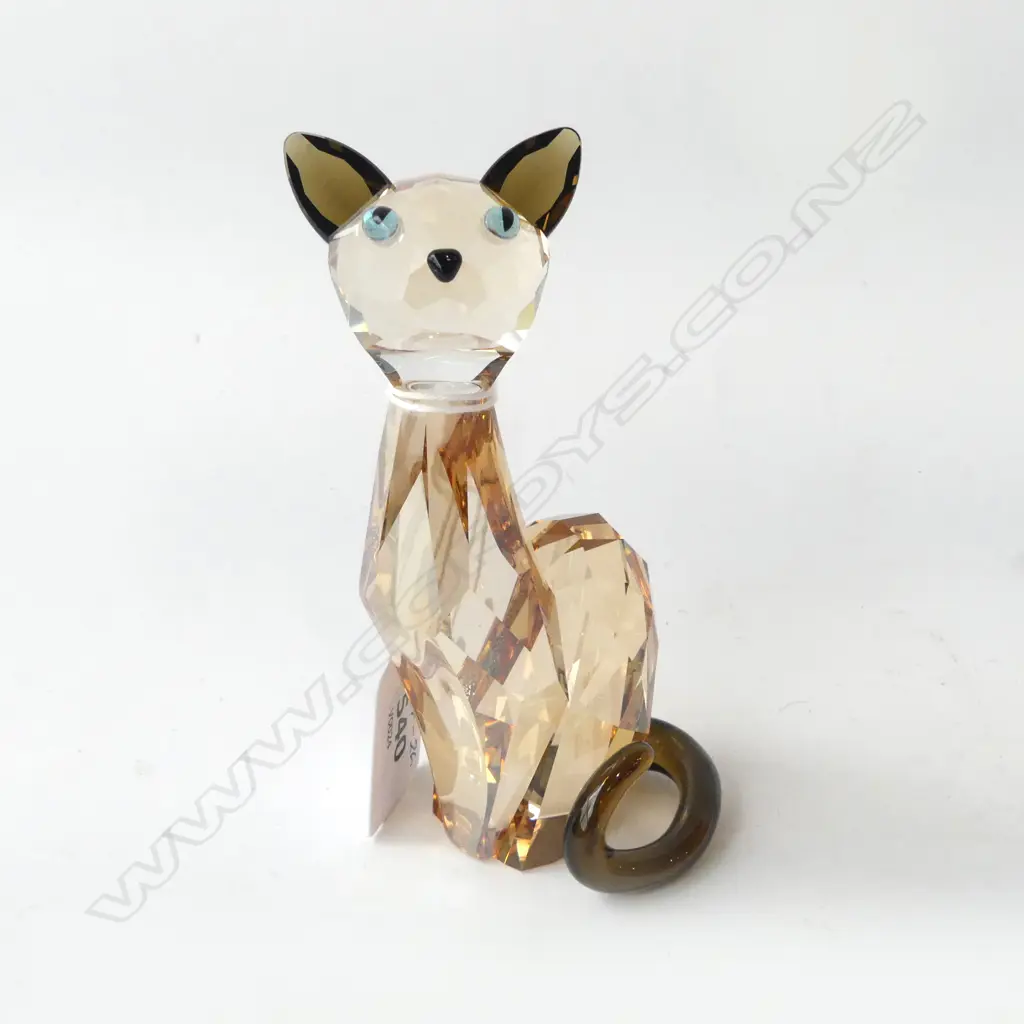 ELEGANT SEPIA TONED SWAROVSKI SIAMESE CAT ORNAMENT, H.120mm Image 1++