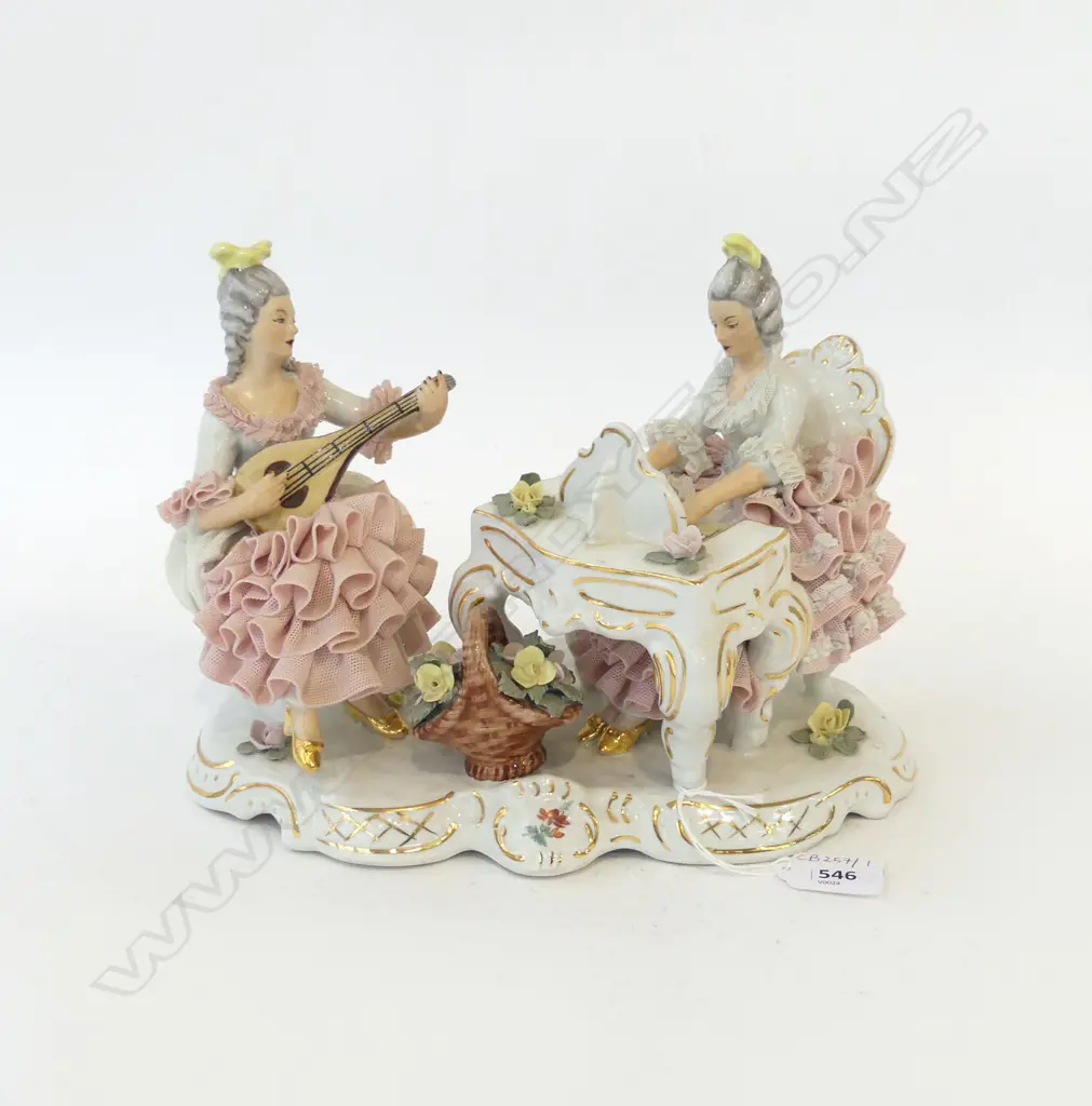DRESDEN FIGURE GROUP; PIANIST & LUTE PLAYER W.260mm Image 1++