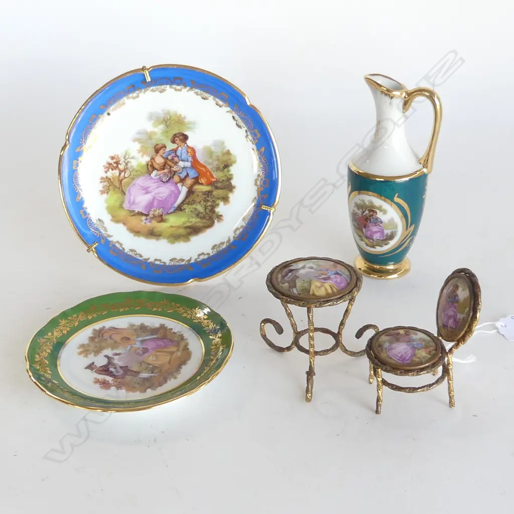 5PCS LIMOGE CHINA JUG 2 DISHES TABLE & CHAIR H60MM Image 1++