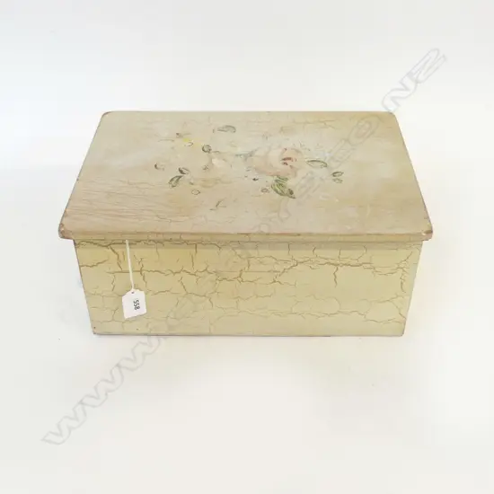 1940S SCUMBLED PAINTED SEWING BOX & CONTENTS L360 H160MM