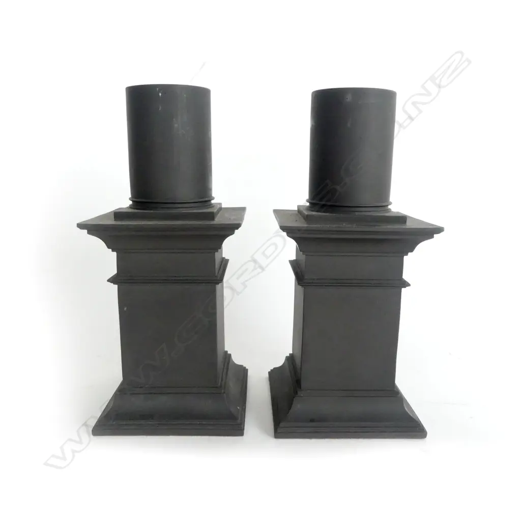 PR BLACKFRIARS HAND CAST BLACK SILICA CANDLESTICKS H.210m minor chips Image 1++