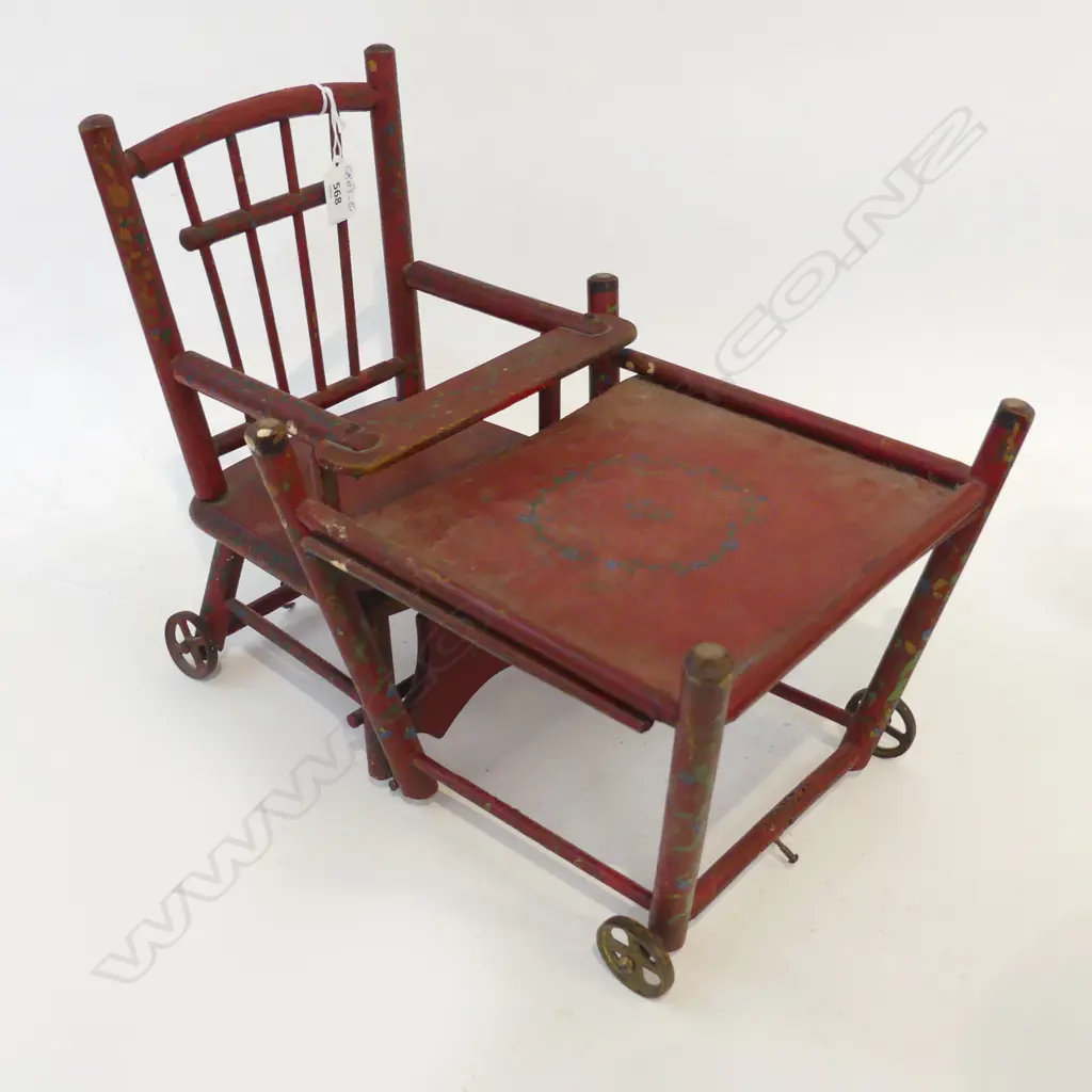 ANTIQUE DOLLS HIGHCHAIR CONVERTS INTO A CHAIR & TABLE 1800s Image 1++