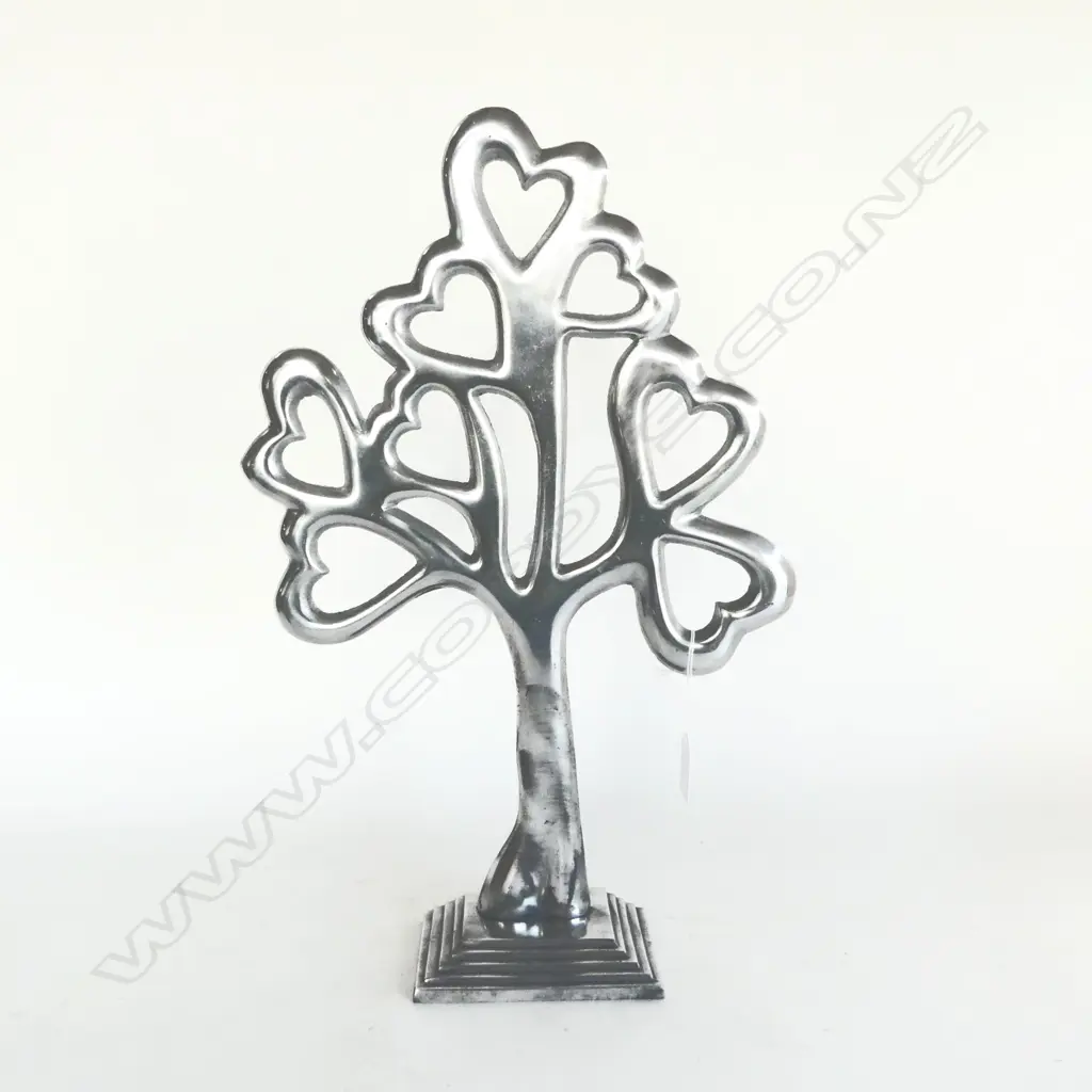 ABSTRACT SILVER METAL HEART TREE H.455mm Image 1++