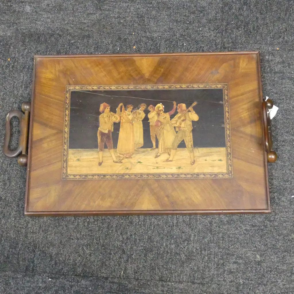 20TH C ITALIAN INLAID WOOD GAMES TRAY L470 H330MM FAULTS Image 1++