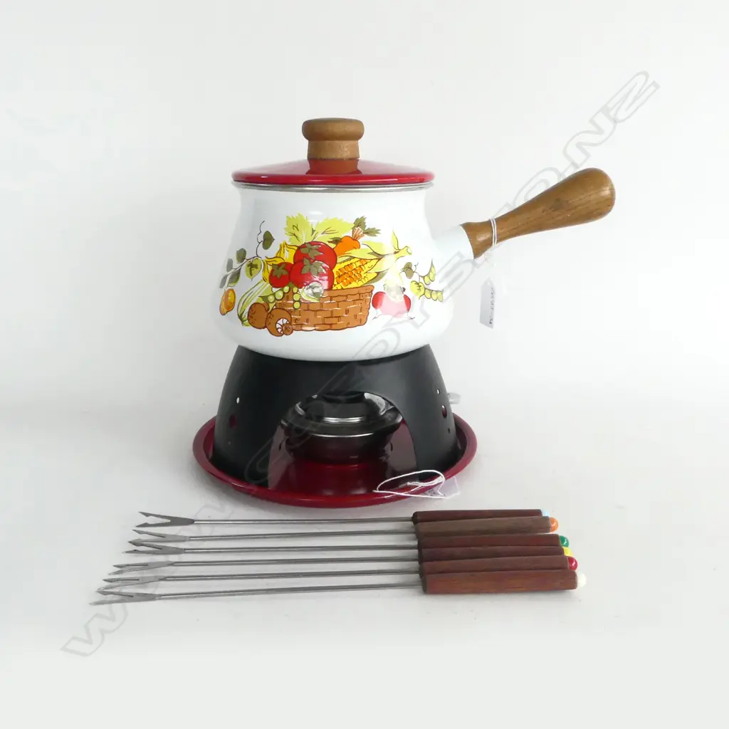 VINTAGE FONDUE SET w SKEWERS Image 1++