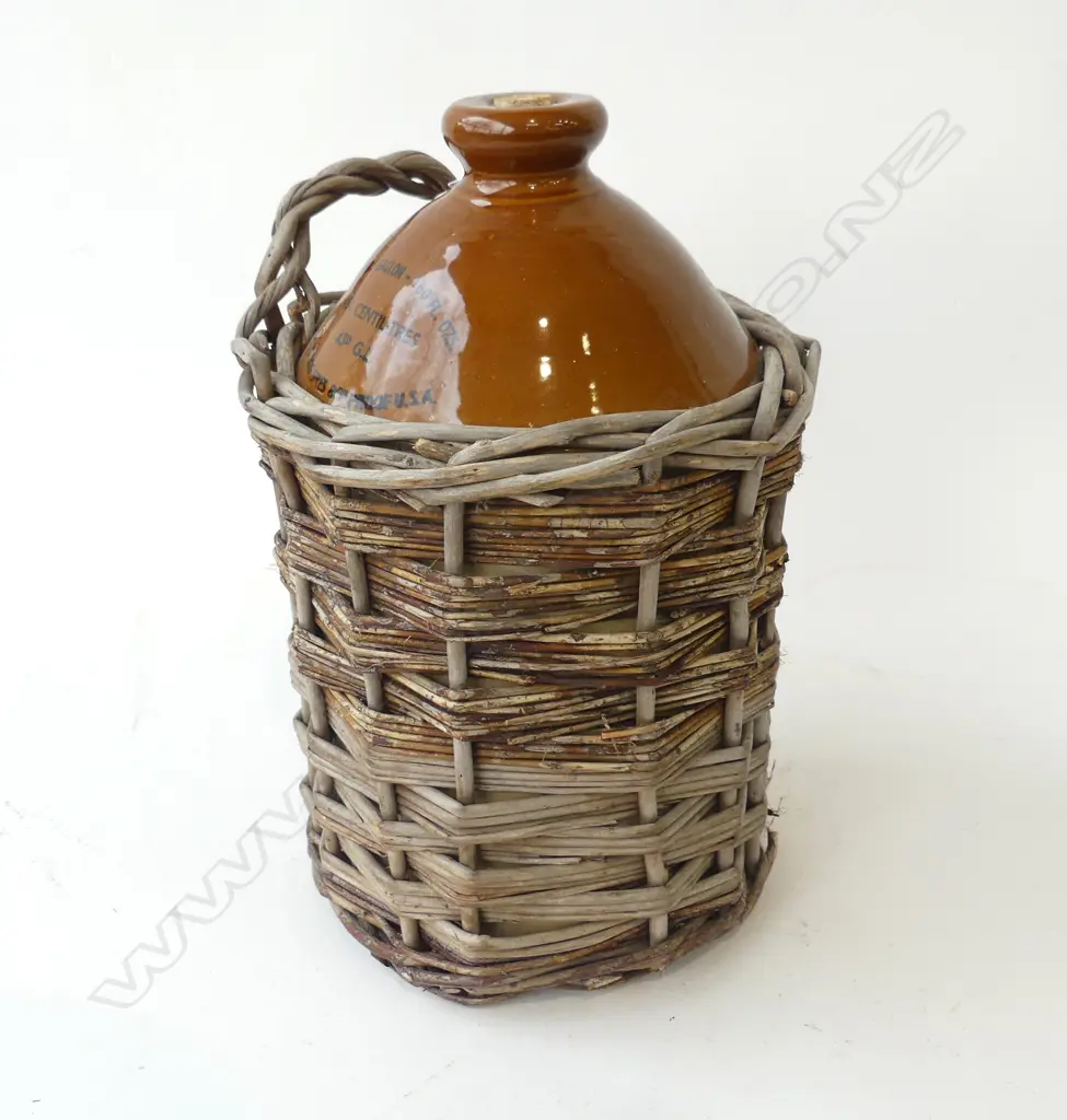 WM. TEACHER & SONS HIGHLAND CREAM SCOTCH WHISKY STONEWARE CROCK IN WICKER SURROUND, H.340MM Image 1++