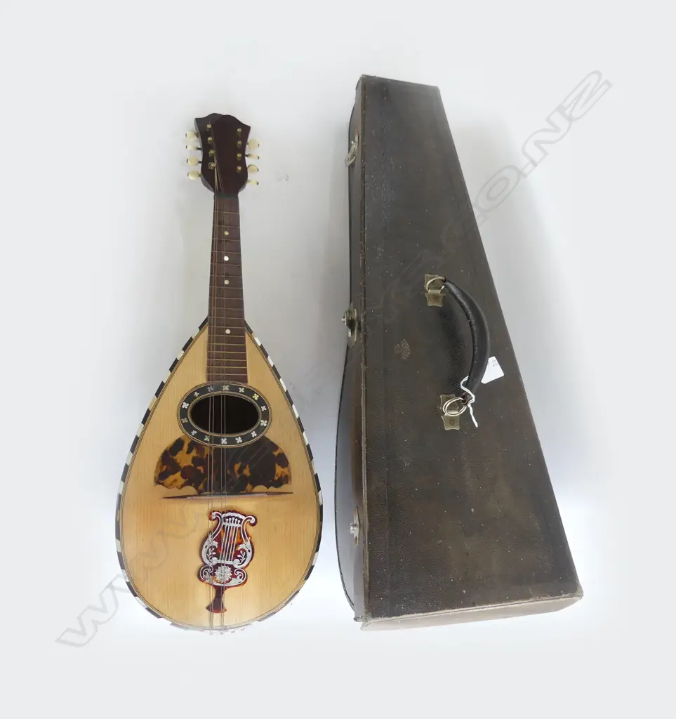 OLD CASED ITALIAN MANDOLIN WITH TORTOISHELL DETAIL  Image 1++