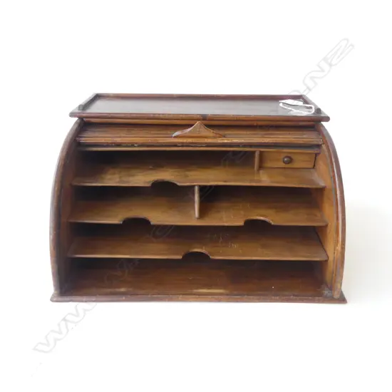 VINTAGE WOODEN CABINET w. TAMBOUR ROLL TOP W.365mm