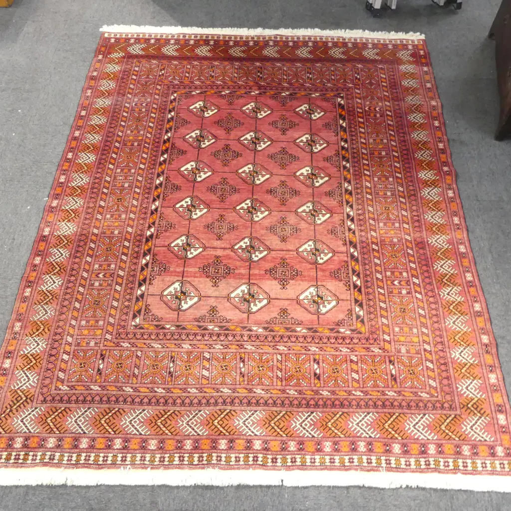 HAND KNOTTED WOOL PILE TURKOMAN RUG 2800x2170mm TEKKE TRIBE C.1960 Image 1++