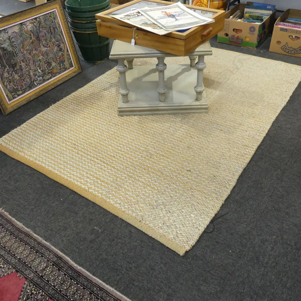JUTE & WOOL RUG, 'ARMADILLO KALAHARI NOOK' EX THE IVY HOUSE NZ 2000x1400mm  + GREY RUG 1220mm dia Image 1++