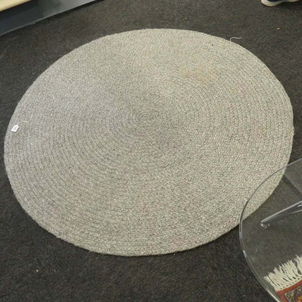 JUTE & WOOL RUG, 'ARMADILLO KALAHARI NOOK' EX THE IVY HOUSE NZ 2000x1400mm  + GREY RUG 1220mm dia Image 1++