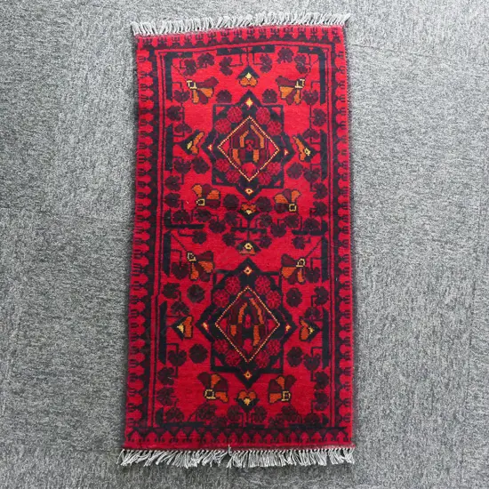 SMALL ANDKHOY RUG, TRADITIONAL COLOURS, 950 x 500mm