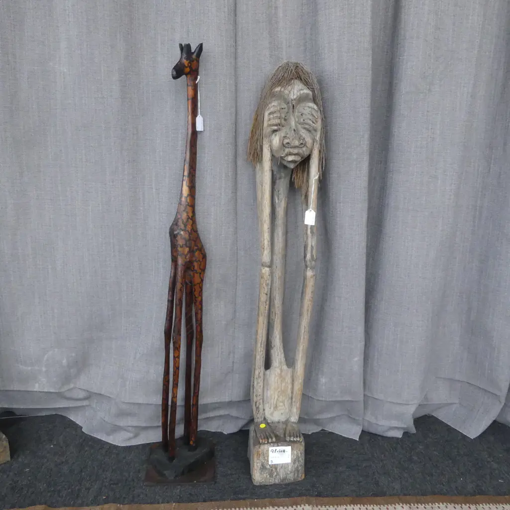 TALL INDONESION FIGURAL CARVING H1030 & CARVED WOOD GIRAFFE H1050MM Image 1++