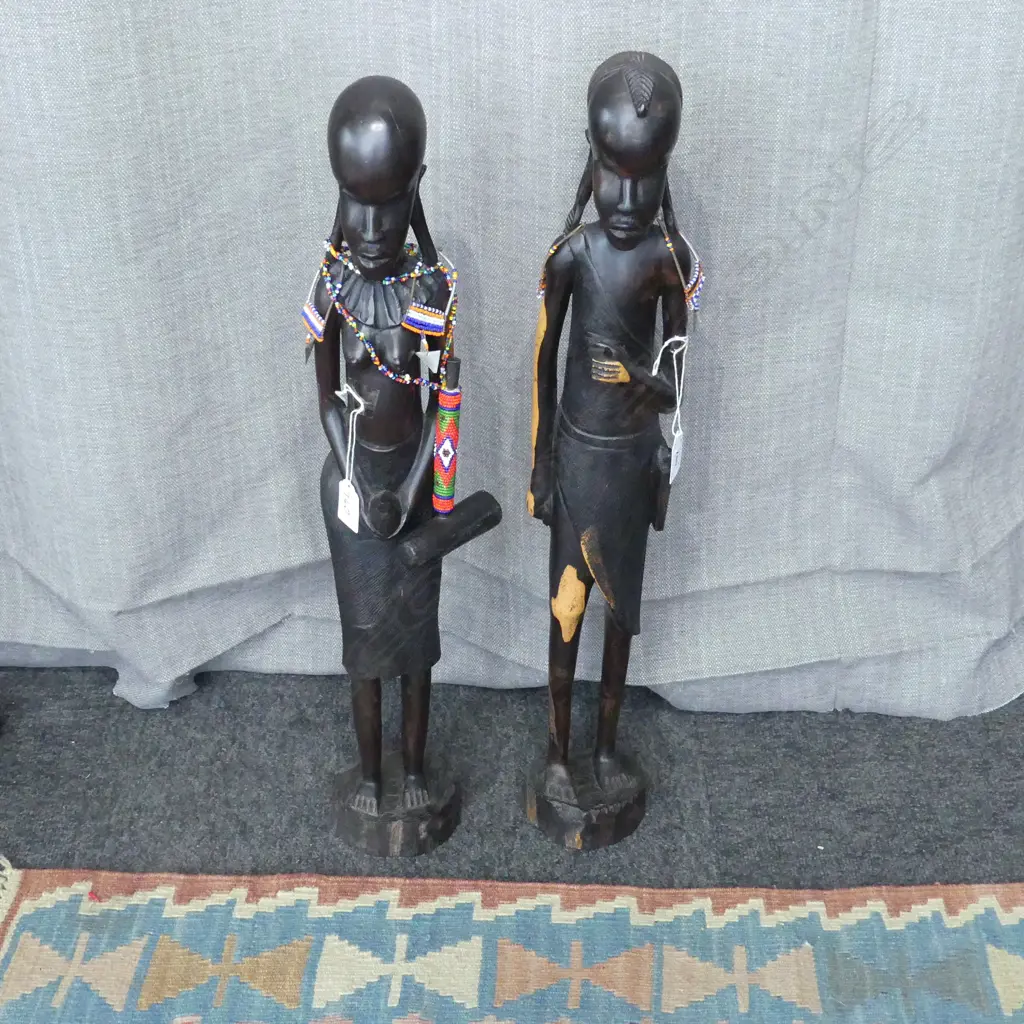 PR OF AFRICAN HARDWOOD MASAI CARVED FIGURES H600MM Image 1++