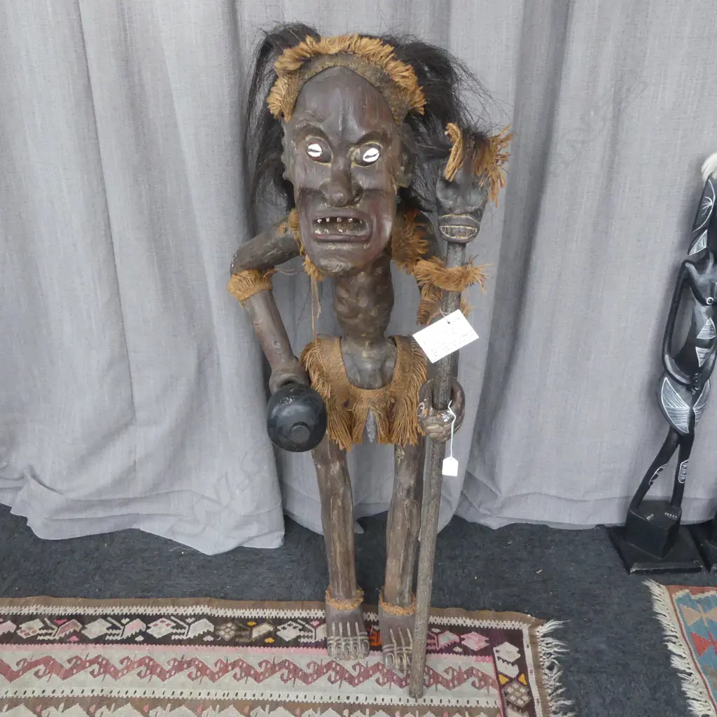 LARGE WEST PAPUA CARVED WOOD MALE STANDING FIGURE H1300MM Image 1++