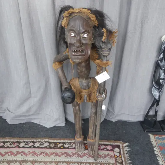 LARGE WEST PAPUA CARVED WOOD MALE STANDING FIGURE H1300MM