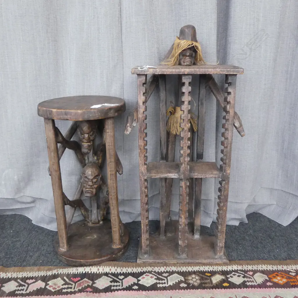 BALINESE CARVED CD RACK H820MM & FIGURAL STOOL H560MM Image 1++