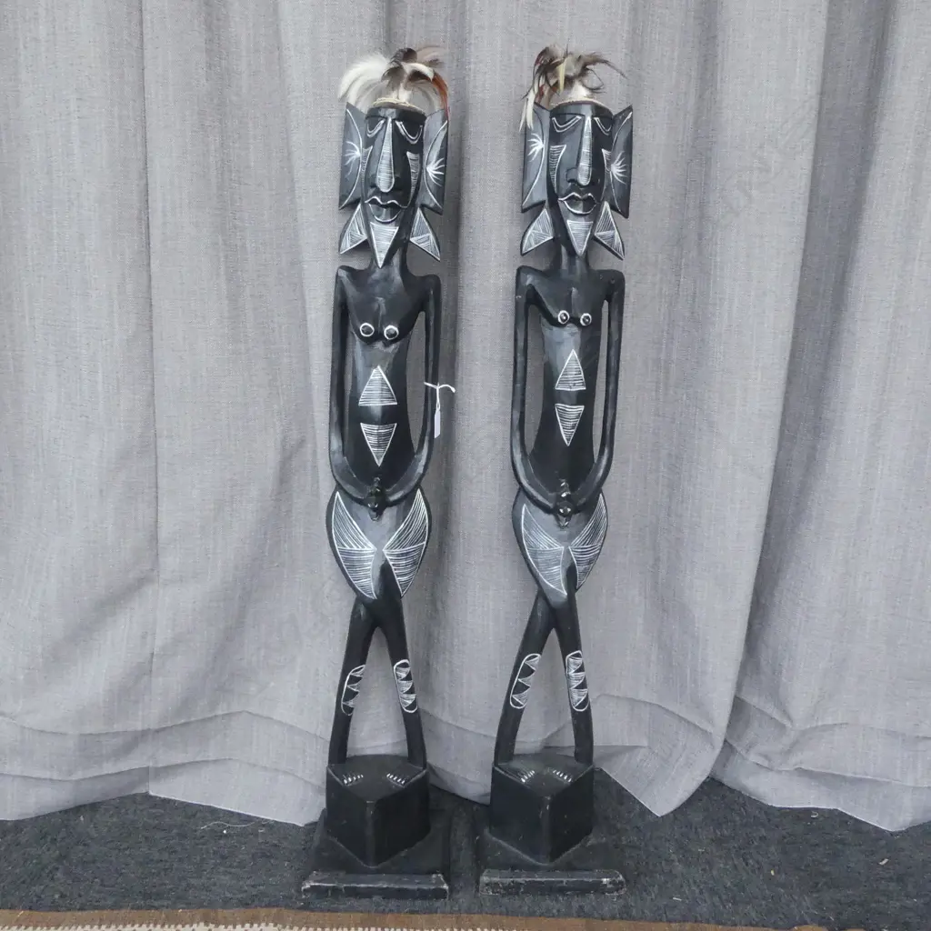 2 WOOD CARVED & PAINTED FEMALE FIGURES H1000MM Image 1++