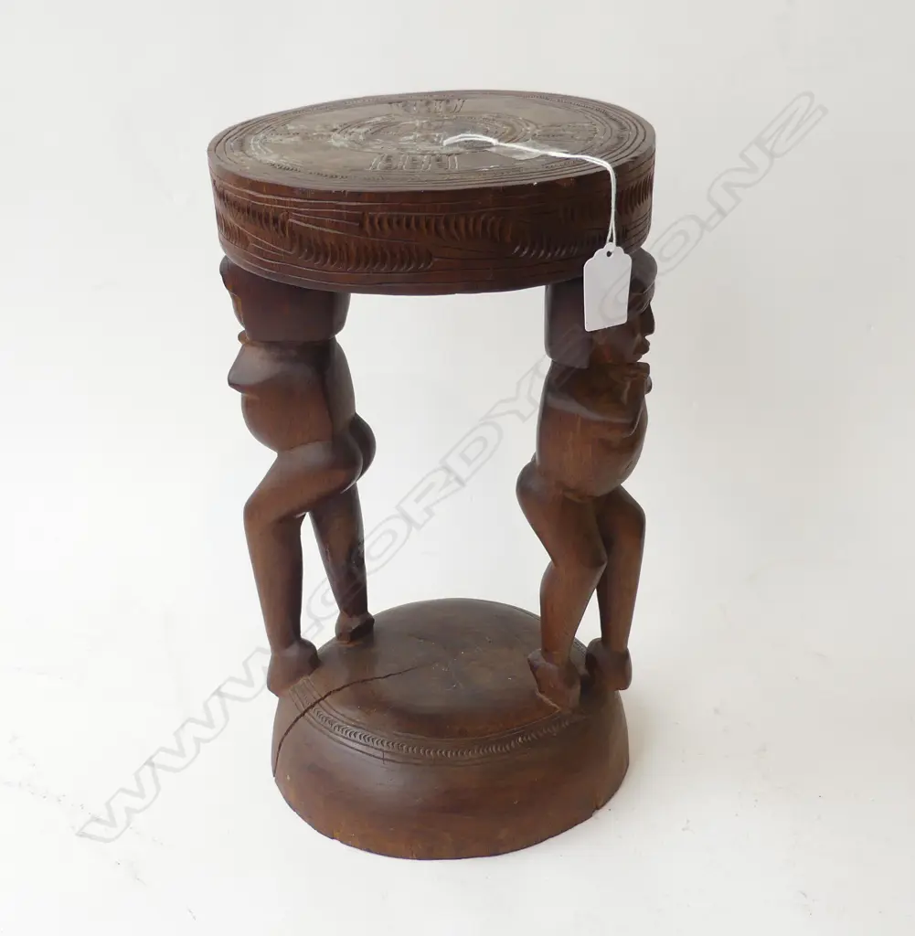 CARVED WOOD FIGURAL STOOL H350MM Image 1++