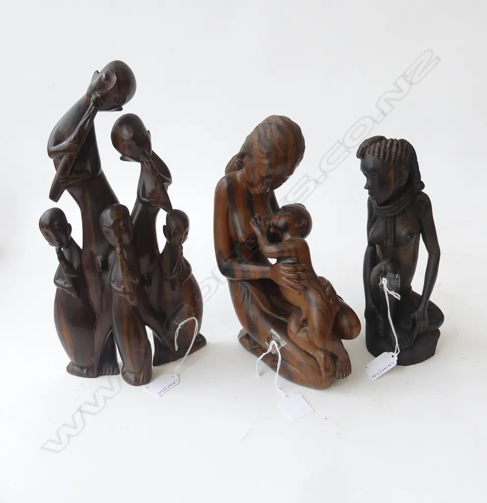 3 HARDWOOD FIGURAL CARVINGS  Image 1++