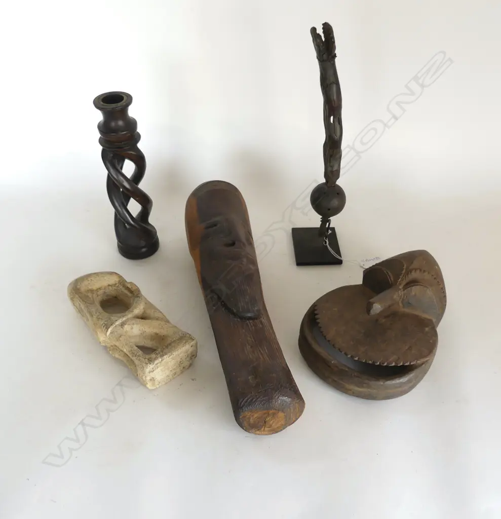 5 ASST. TRIBAL / AFRICAN PCES; MASK, CANDLESTICK H.235mm ETC Image 1++