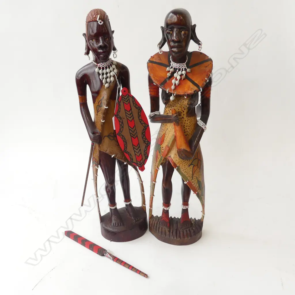 PR OF AFRICAN CARVED MASAI HARDWOOD FIGURES H570MM Image 1++