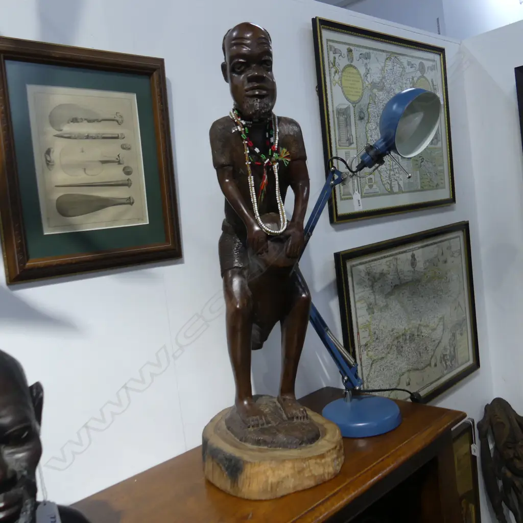 AFRICAN CARVED HARDWOOD FIGURE THE DRUMMER H700MM Image 1++