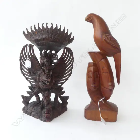 2 INDONESION WOOD CARVINGS GARUDA BIRD H450MM & PARROT H510MM