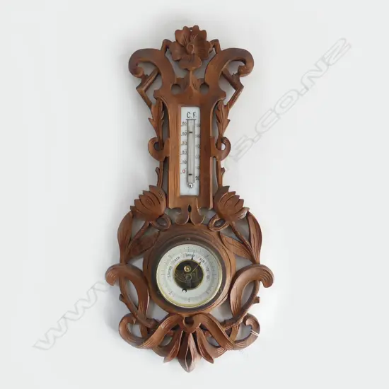 CARVED WOOD WALL BAROMETER  L470MM