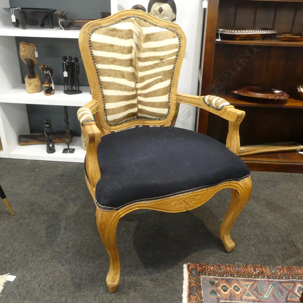 FRENCH STYLE ARMCHAIR w. ZEBRA HIDE UPHOLSTERY Image 1++