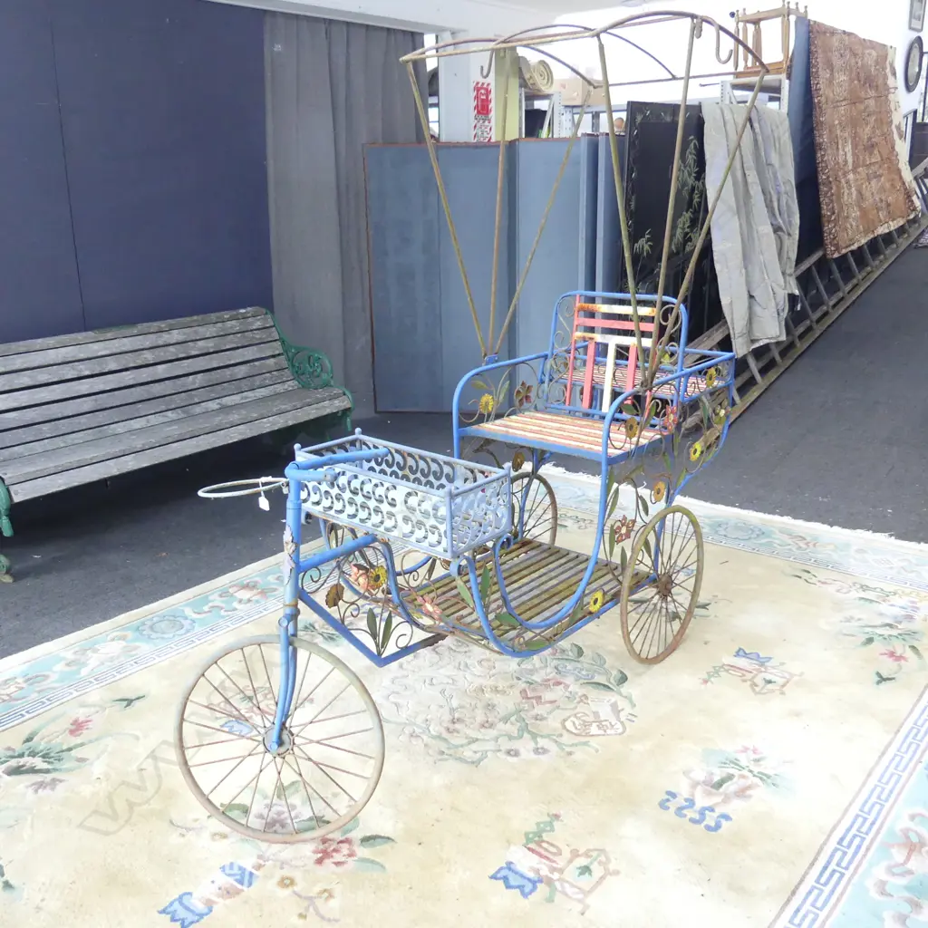 VINTAGE PAINTED METAL RICKSHAW 600x1950x1880mm Image 1++