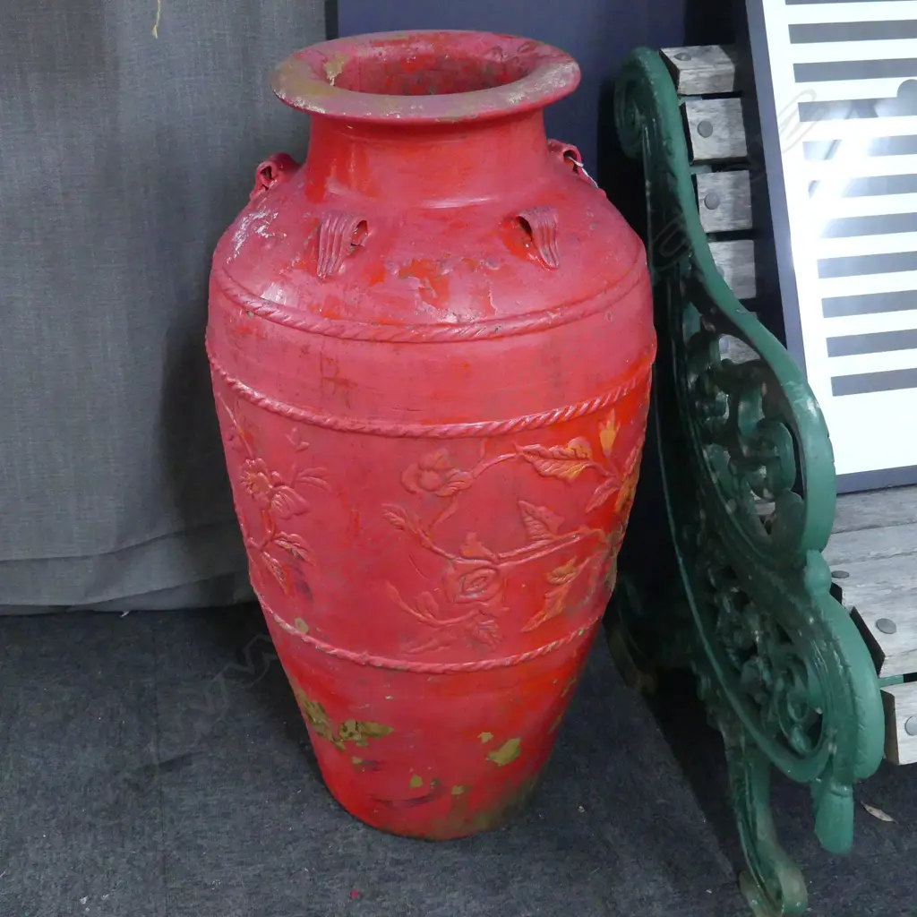 LG ORIENTAL RED PAINTED VASE H.870mm Image 1++