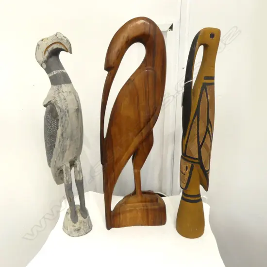 3 TRIBAL CARVED WOODEN BIRDS H.540mm