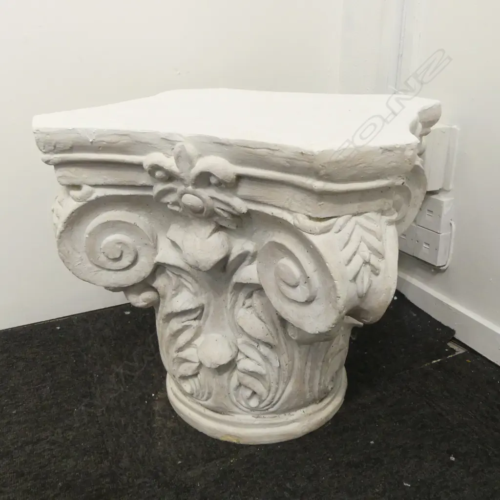 CORINTHIAN COLUMN TOP SIDE TABLE - WHITE PLASTER 470x470x470mm Image 1++